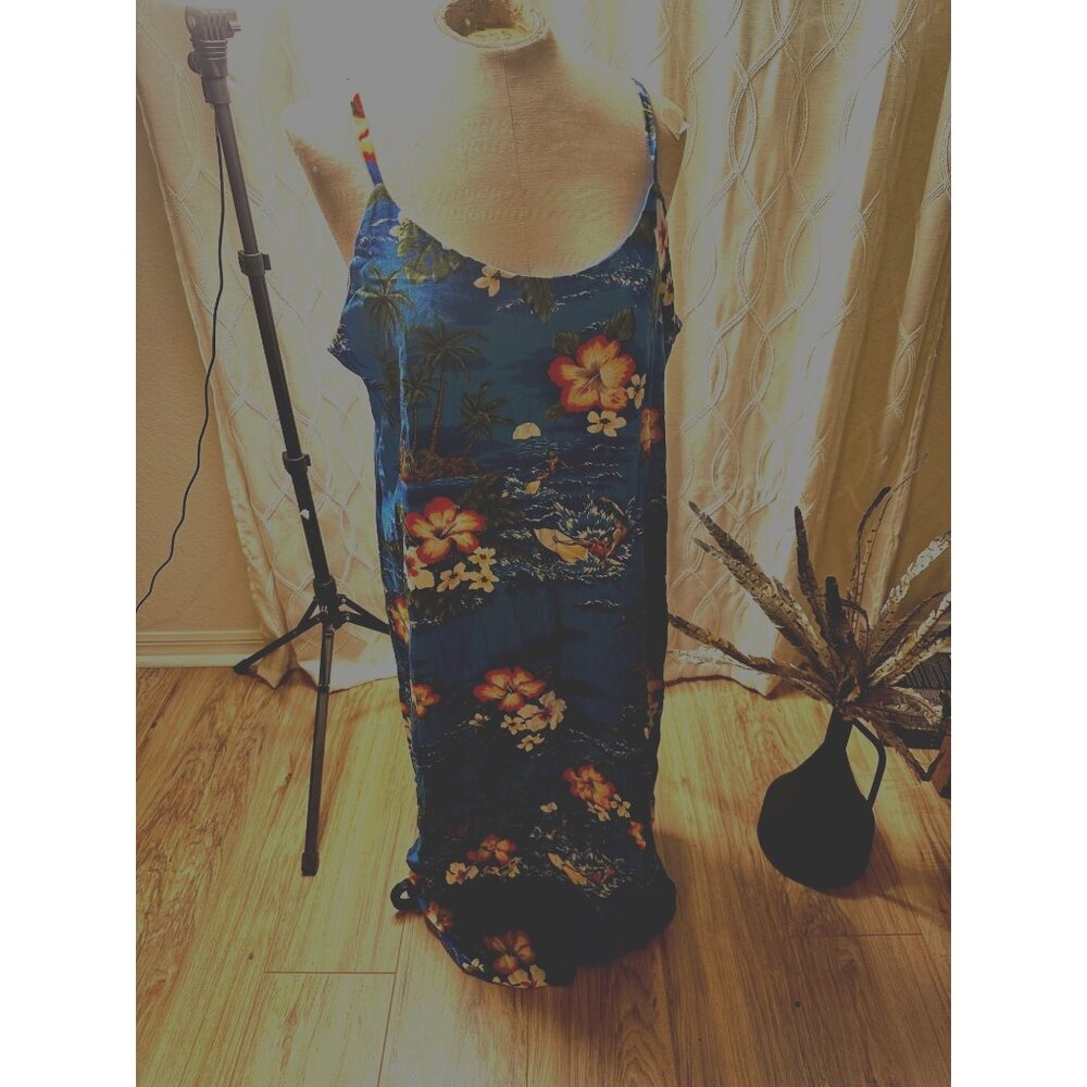 VTG Mango Moon Hawaii Tropical Rayon Floral Maxi Dress Womens 2XL  Sleeveless